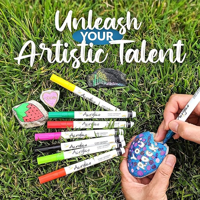 Acrylic Paint Markers Set – 12 Acrylic Paint Pens for Fabric, Metal, Rock Painting & Ceramic – Art Supplies for Adults & Kids