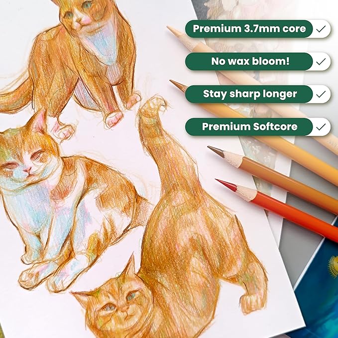 MyArtscape Oil Based Colored Pencils Set, 72 pcs Premium Color Pencils, Vibrant Colors, Break-Resistant Core, Art Kit with Adult Coloring Book