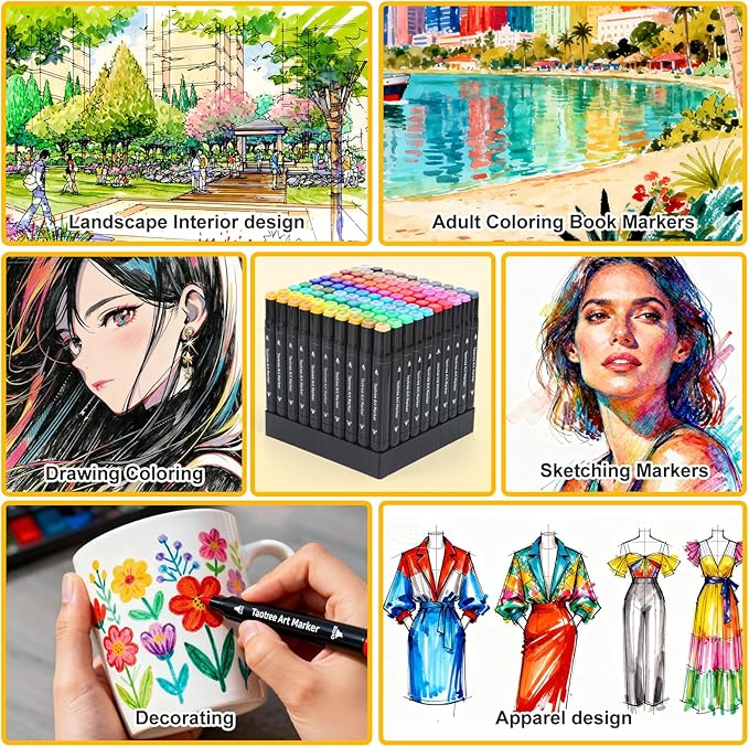 Taotree Alcohol Markers Set 100 Colors with Case & Holders, Dual Tips Art Coloring Markers Pens, Chisel & Fine Sketch Pens, Art Supplies for Adult Coloring Books Artist Painting, Drawing, Sketching