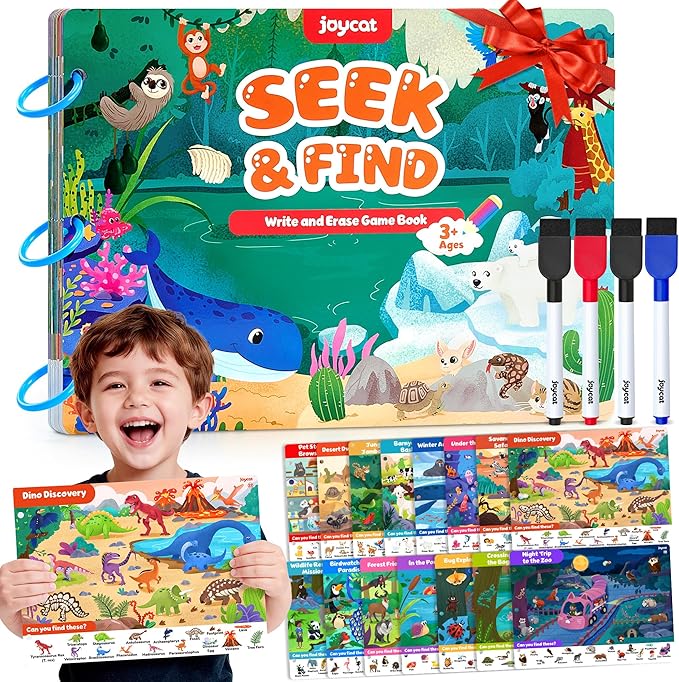 JoyCat Seek & Find Game Book - Animal Preschool Learning Activity for Toddlers & Kids, Travel Activities Toys for Road Trip Car Airplane, Christmas Toys, Educational Gifts for Boys Girls Ages 3-5