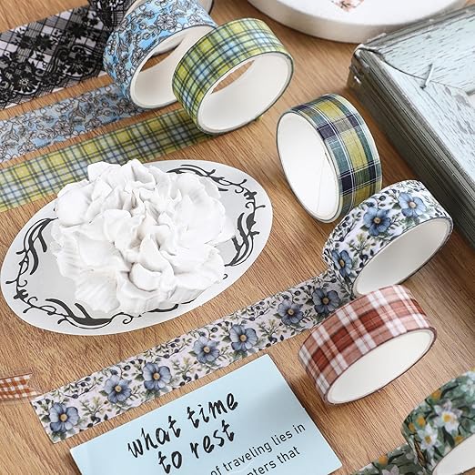 10 Rolls Vintage Floral Washi Tape Set Pastel Plaid Arts Adhesive Tapes Soft Colors Decorative Masking Tape Sets for Craft, Kids, Scrapbook, DIY, Gift Wrapping (Green Garden)
