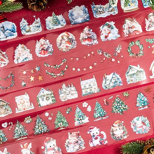 6 Rolls Christmas Washi Tape Scrapbook Stickers Aesthetic Kawaii Girly Bunny Cute Tape Christmas Tree Scrapbooking Stickers Winter Holiday Snow Scene Xmas Decorative Tape For Crafts Scrapbook Supplies