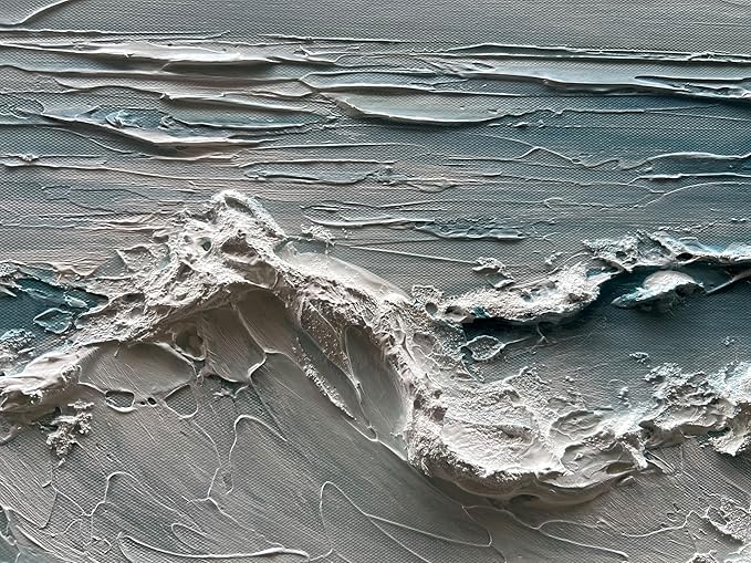 Art 24x48 inches Hand-Painted Sea Wave Beach Landscape Oil Painting Modern Abstract Canvas Art Large Oil Painting Home Office Wall Decoration