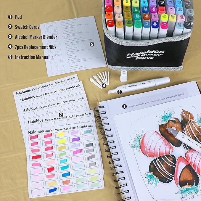 80 Alcohol Markers, Dual Tip Fine & Broad Drawing Markers Alcohol Marker Set with Case, Art Marker for Student Adults Coloring Artists Drawing Sketching Card Making and Illustration