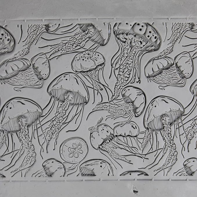 Jellyfish Ballet Clay Texture Roller (4") - Seamless Ocean Set #01 - Embossing Pattern Roller for Polymer & Ceramic Clay, Pottery & Crafts