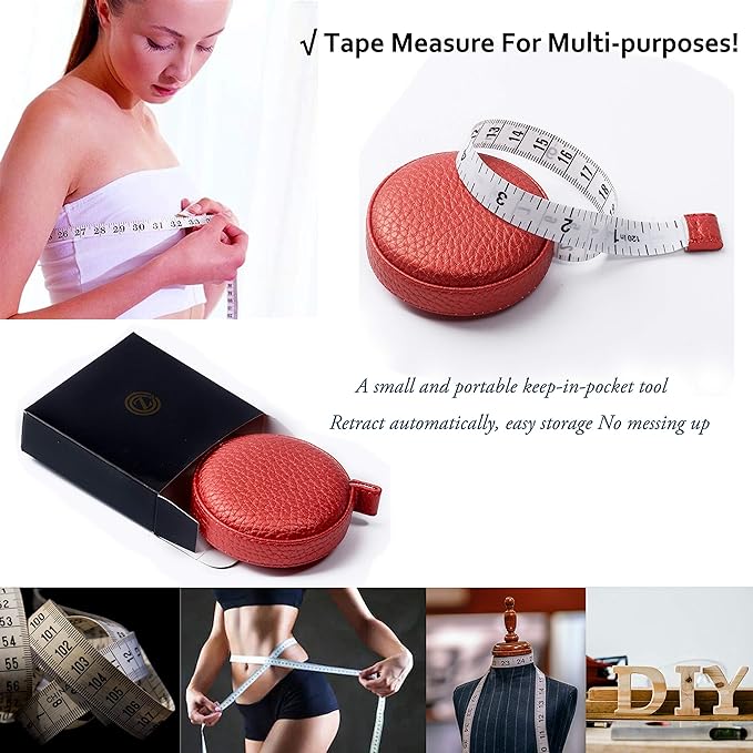3m/120 Tape Measure Body Measuring Tape for Body Cloth Tape Measure for Sewing Fabric Tailors Medical Measurements Tape Dual Sided Leather Tape Measure Retractable (Red, 1 Pack)