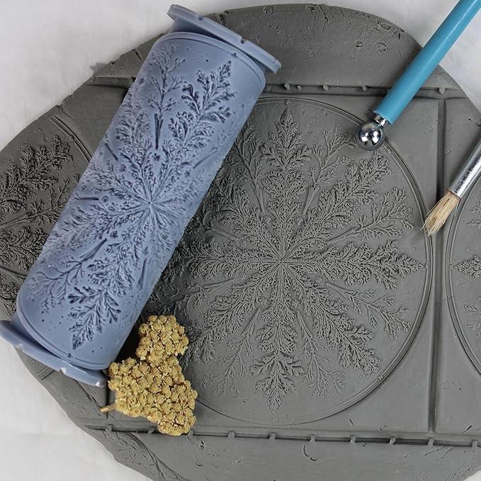Snowflake Clay Texture Roller (4") - Winter Set #01 - Embossing Pattern Roller for Polymer & Ceramic Clay, Pottery & Crafts