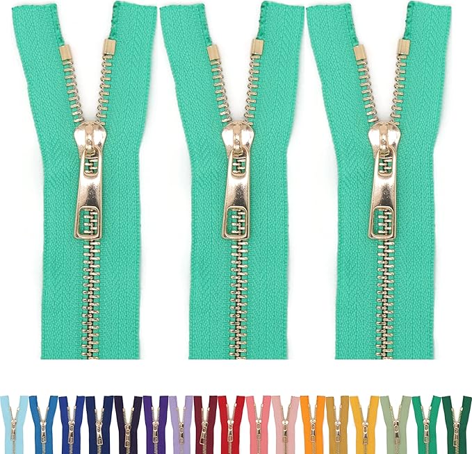 #5 Gold Metal Zipper - 50+ Colors - 3 PCS - (4-14 inches) Sizes - Luxury Lightweight Handcraft Metal Zippers with pulls for Purses Bags Pockets Shoes Sewing & Crafts DIY ZP02306