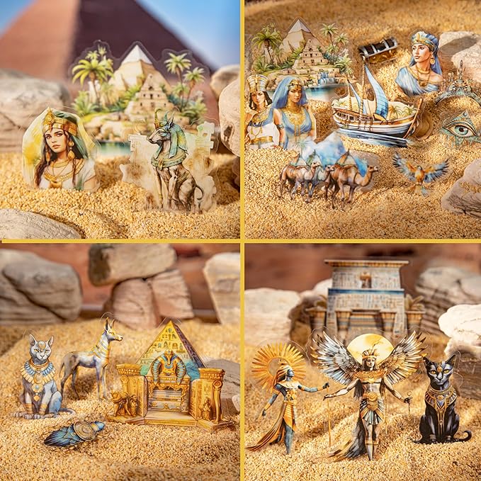 90PCS Ancient Egypt History Stickers – Waterproof Transparent Vintage Egyptian Mythology Scrapbook Stickers for Journaling,Planner,DIY Resin Crafts,Laptop,Phone Case,Decorative Aesthetic Art Decals