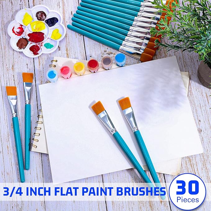 Zonon 30 Pieces Paint Brushes Bulk Small Flat Top Acrylic Oil Paint Brush for Artists Mini Touch up Crafts Detail Painting(3/4 Inch,Blue)