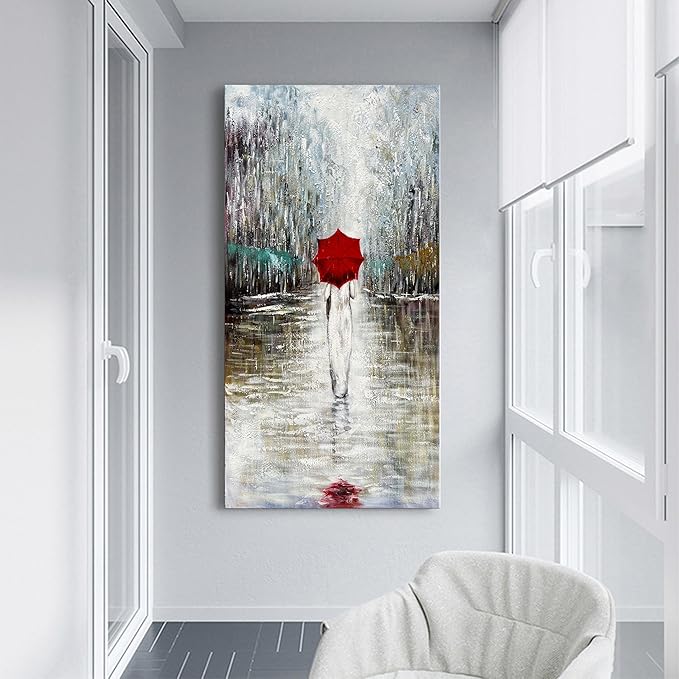 Art Hand-Painted Landscape Oil Painting Contemporary Abstract Vertical Canvas Frame Wall Art Living Room Bedroom Wall Decoration 47x23 Inches