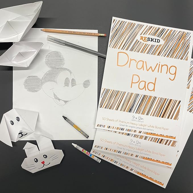 Reskid Drawing Paper Pad (9 x 12 inches) - 50 Sheets, 3-Pack Coloring Art Pads for Drawing, Sketch Book (9x12 (3PACK))