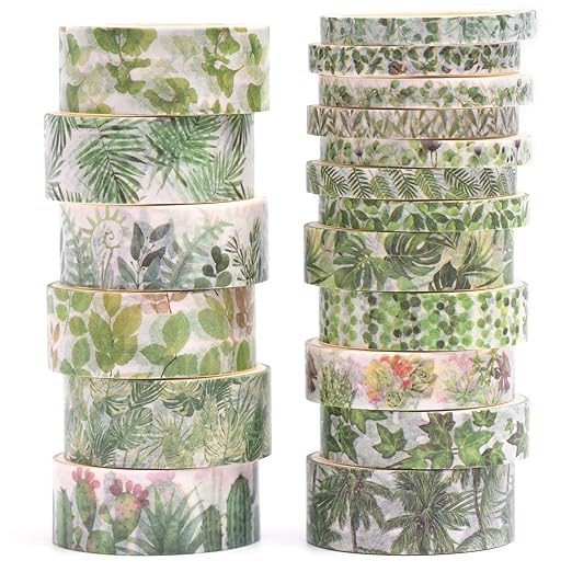 18 Rolls Seasons Flowers Washi Tape Set Floral Arts Adhesive Tapes Blooming Garden Decorative Masking Tape Sets for Craft, Kids, Scrapbook, DIY, Gift Wrapping (Summer)