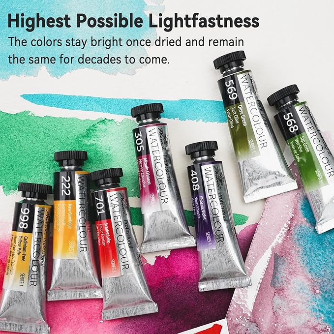 PHOENIX Professional Watercolor Paint Set - 12 Colors x 14ml / 0.47 Fl oz. Watercolor Tubes Set, Water Color Painting Set for Artists