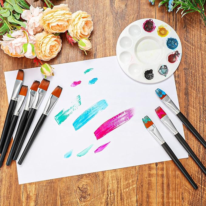 Zonon 10 Pcs 1 Inch Flat Head Paint Brushes Bulk Watercolor Acrylic Paint Brushes Synthetic Nylon Hair Paintbrush Artist Painting Brush for Detail Painting Oil Watercolor Fine Art Painting(Black)