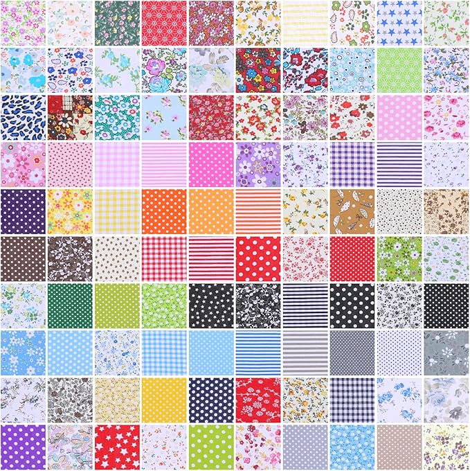 100 Pcs 8 x 8 Inch Cotton Fabric Squares No Repeat Floral Patchwork Fabric Pre Cut Quilting Fabrics Bundles Flower Sewing Fabrics Multi Color Floral Square Patchwork for DIY Craft Sewing Cloths