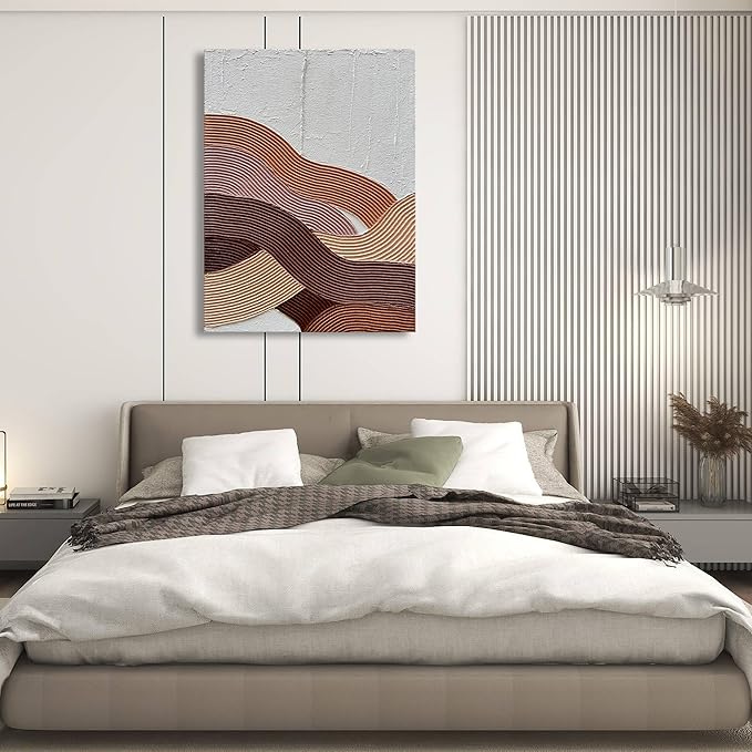 Art Hand-Painted Modern Abstract Art Brown red and White Textured Oil Painting Family Living Room Hallway Wall Art Deco 40x28 inches