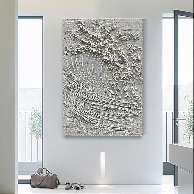 NANKAI Art Hand-Painted 3D Ocean Waves Oil Painting Natural Scenery White Abstract Canvas Art Mural 45x30 Inches