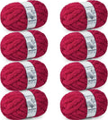 Chunky Yarn for Hand Knitting - #10 Chunky Chenille Yarn, Jumbo Big Thick Chunky Yarns for Crocheting, Super Bulky Chunky Knit Blanket Yarns, 8 Skein (25 yds 8 oz Each Skein), Cherry Red