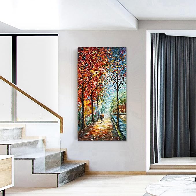 Art Hand-Painted Landscape Oil Painting Wall Art 24x48 Inchs Contemporary Abstract Vertical Texture Oil Painting for Living Room Bedroom Wall Decoration