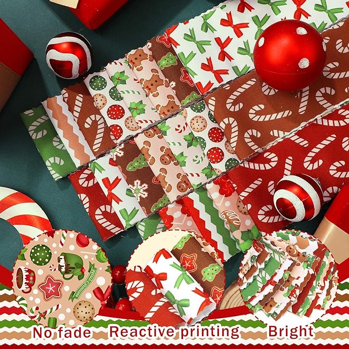 Ganeen 100 Pcs Christmas Red and Green Quilting Fabric Roll 2. 56 Inch Fabric Squares Jelly Patchwork Precut Strips Bundles for Holiday Materials Craft DIY Sewing Cloths