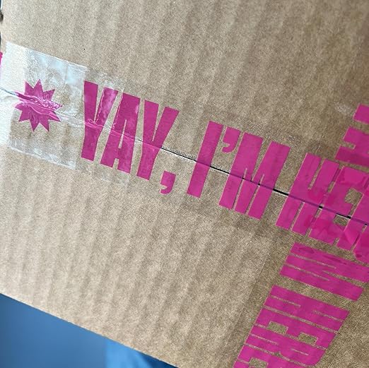 Fun Decorative Packing Tape for Small Business - Cute Designer Printed Packaging and Shipping Tape - 1.88" x 110 Yards (330 feet) - Yay, I'm Here! Clear Hot Pink,