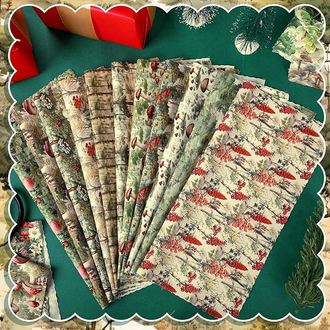 HunnmingRe 20 Pcs 10''x10'' Vintage Mushroom Quilting Fabric Square Woodland Forest Quiltted Fabric Bundle Fairy Junk Fairytale Precut Printed Patchwork Supplies for Holiday DIY Sewing Material Craft