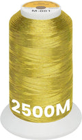 New brothread Single Huge Spool Metallic Embroidery Machine Thread 2500M (2735Y) Each for Commercial and Domestic Embroidery Machines - Gold M-001