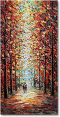 Art 24x48 Inch Hand-Painted Landscape Oil Paintings Wall Art Romantic Theme Vertical Texture Oil Paintings Living Room Bedroom Wall Decoration
