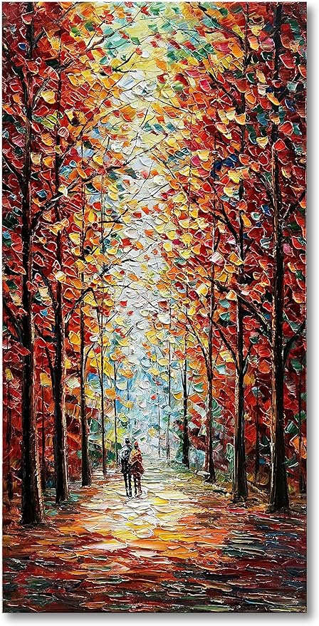 Art 24x48 Inch Hand-Painted Landscape Oil Paintings Wall Art Romantic Theme Vertical Texture Oil Paintings Living Room Bedroom Wall Decoration