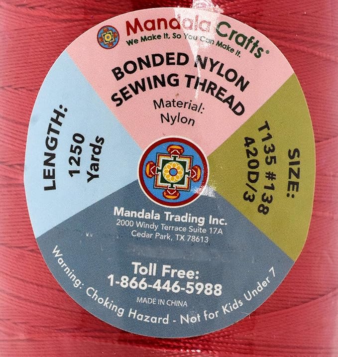 Mandala Crafts Size 138 420D T135 Bonded Nylon Thread - Red 1250 YDs Tex 135 Heavy Duty Sewing Threads for Leather, Jeans, Weaving, Outdoor Marine Upholstery