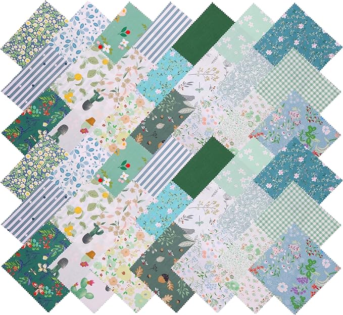 42Pcs 10" Layer Cake Fabric, Pre-Cut Quilt Fabric Squares 10x10 inch for Sewing Patchwork, Layer Cakes 10 inch Squares for Quilting - Green