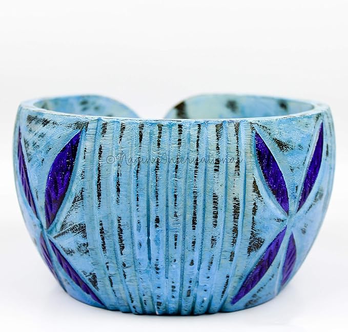 Nagina International Exquisite Premium Yarn Ball Storage Bowls | Hand Painted Lovely Decor Yet Functional Yarn Dispenser (Medium (7 x 3 x 7 Inches), Frozen Blue)
