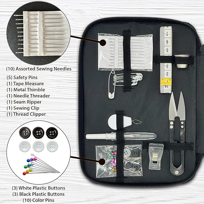 Beginner Hand Sewing Kit with Portable Case – Sewing Supplies for Adults & Kids – 22 Thread Spools, Needles, Scissors, Thimble, Measuring Tape & More – Perfect for Home, Travel & Emergency Repairs