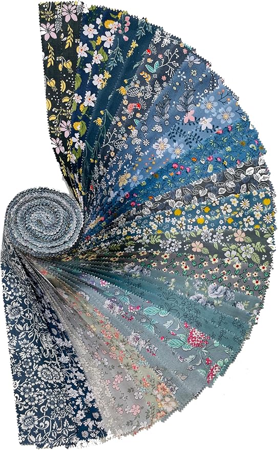 Jelly Roll Fabric 100% Cotton Quilting Fabric, 40 Pre-Cut Strips (2.5 x 44 Inch) for Quilting and Sewing - 20 Assorted Floral Prints- Londen Sky