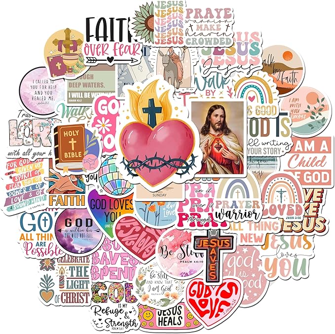 BEATRI Bible Stickers 50Pcs Inspirational Boho Christian Sticker Vinyl Waterproof Bible Jesus Journaling Aesthetic Jesus Faith Christian Stickers for Water Bottles, Phone Laptop (Bible Stickers)