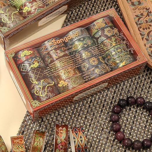 20 Rolls Chinese Style Washi Tape Set, Ancient Palace Pattern Decorative Masking Tapes with Gold Foil, Oriental for Craft, Scrapbook, DIY, Gift Wrapping (11-Crimson Palace Elegance)