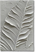 Art Hand-Painted Modern Minimalist Abstract Art Featuring White Leaf Texture - Oil Painting for Home Office Corridor Wall Decoration. 36x24 inches