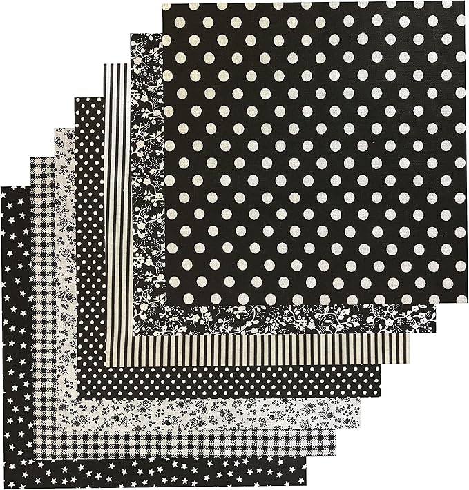 7PCS/lot Black Series Floral Cotton Craft Fabric Textile Quilting Sewing Patchwork Fabric Fat Quarter Bundles for Scrapbooking Cloth Sewing DIY Crafts Pillows and Masks