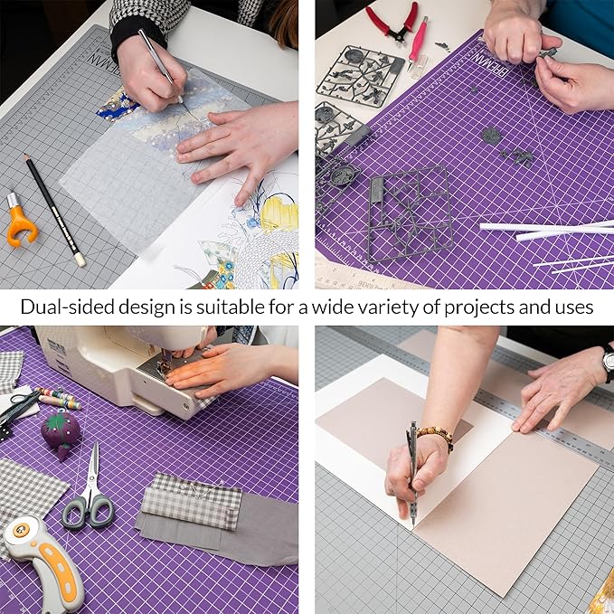 Breman Precision 18x24 Inch Self Healing Cutting Mat – 2-Sided 5-Ply PVC Purple/Gray Cutting Mats for Crafts, Sewing, Quilting & DIY Projects with Durable Non-Slip Surface and Precise Grid Lines