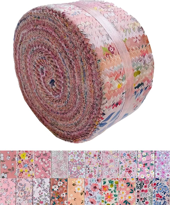LUMANSUO Jelly Roll Fabric - 20 Assorted Floral Prints, 100% Cotton, 40 Pre-Cut Strips (2.5 x 44 Inch) Fabric for Quilting and Sewing ，Girl's Mood