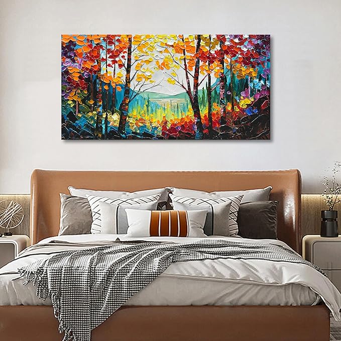 Hand Painted Art Natural Scenery Oil Painting Forest Scenery Large Canvas Wall Art Decoration 24x48 Inches