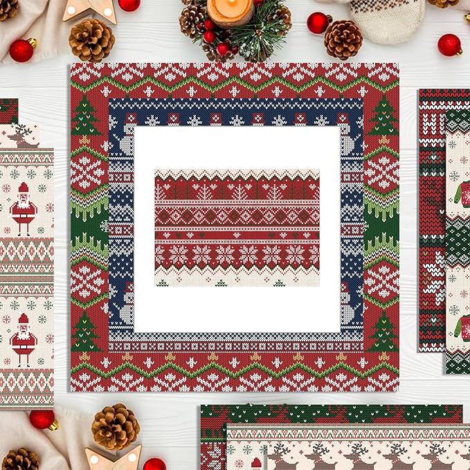 24 Sheets Christmas Scrapbook Paper 12'' × 12'' Double-Sided Xmas Red Green Blue Pattern Paper Decorative Art Cardstock for Holiday DIY Crafts Card Making Scrapbook Supplies