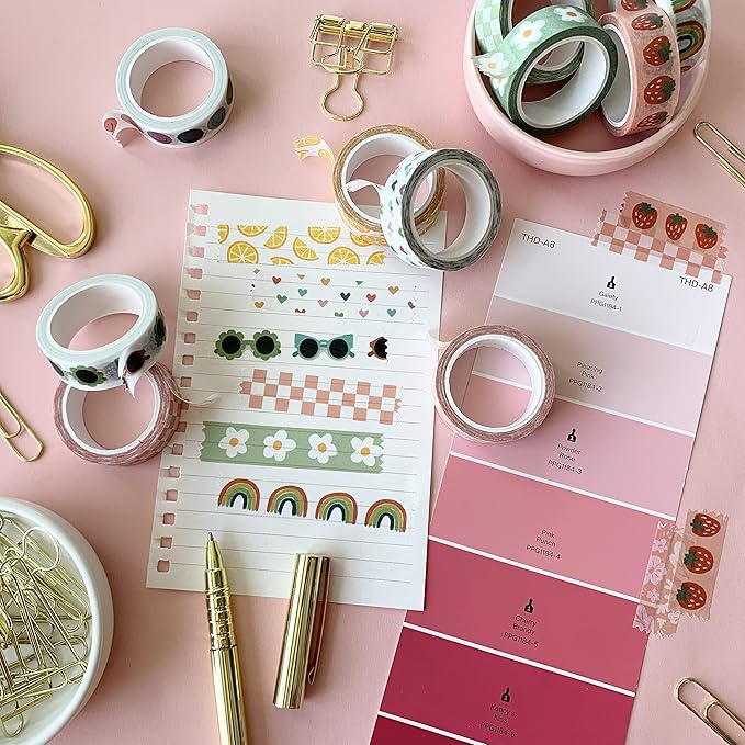 ZYNSHE Washi Tape Set of 16 Rolls of 15 mm Wide Cute Decorative Washi Tape for Journaling, Scrapbook, Washy Crafts, Bullet Journals, Planners, DIY Décor, Gift Wrapping, Craft Supplies (Splash)