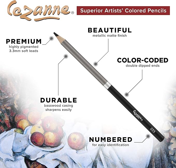 Creative Mark Cezanne Premium Colored Pencils Black Set of 12 - Highly-Pigmented Coloring Pencils for Drawing, Blending, Coloring, and More