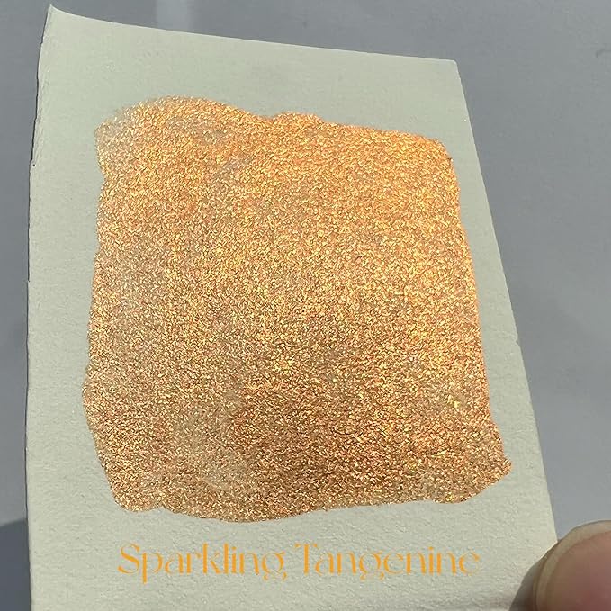 CSY art gallery Full Pan Handmade Color Flake Shimmer Metallic Watercolor Paints Chose your Color (Sparkling Tangenine)