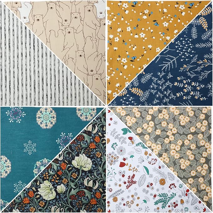 30 Pieces 10 x 10 Inches Cotton Fabric Bundle Squares Patchwork Floral Fabric Sewing Quilting Bundles Assorted Pattern Cloth for DIY Scrapbook Craft Making(Classic)