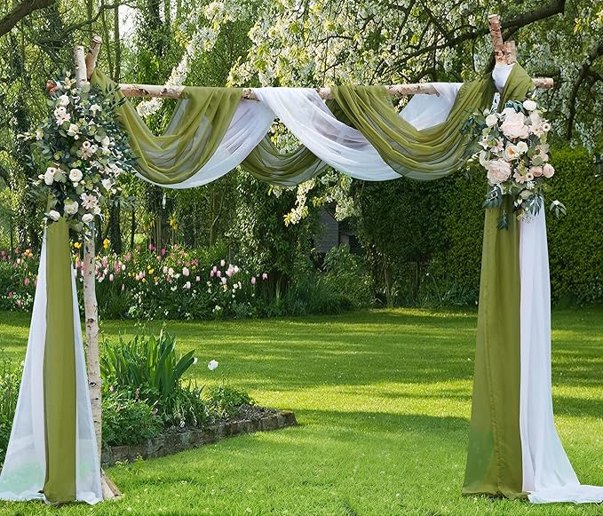 Warm Home Designs Wedding Arch Draping Fabric Bundle Has 2 216 Inch (18 Feet) Scarves in Sage Green Fabric for Ceremony or Wedding Decoration. AD Sage & Sage 216”