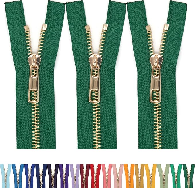 #5 Gold Metal Zipper - 50+ Colors - 3 PCS - (4-14 inches) Sizes - Luxury Lightweight Handcraft Metal Zippers with pulls for Purses Bags Pockets Shoes Sewing & Crafts DIY ZP023311