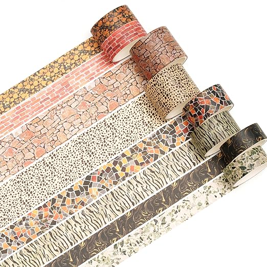 8 Rolls Retro Washi Tape Set Vintage Arts Adhesive Tapes Wide Painting Patterned Decorative Masking Tape Sets for Craft, Kids, Scrapbook, DIY, Gift Wrapping (Stone Texture)